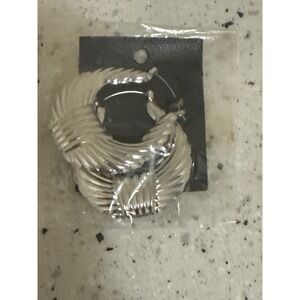 Free People Silver Textured Ribbed Statement Hoop Earrings 42993873 New